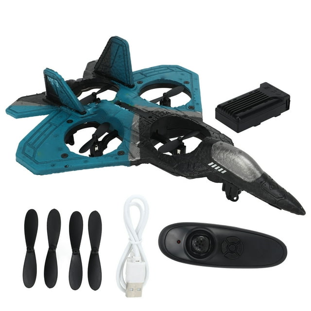 Avión de control remoto para niños de 2,4 GHz con vuelo estable, hélice y 2 baterías, planeador de juguete RC con LED azul