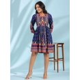 thumbnail image 2 of Navy Blue Rayon Ikat Printed Fit & Flare Lacy Short Dress With Dori Tie-Up At Waist, 2 of 5