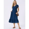 thumbnail image 4 of DARING DIVA Short Sleeve V Neck Contrast Trim Flowy Dress S Blue, 4 of 7
