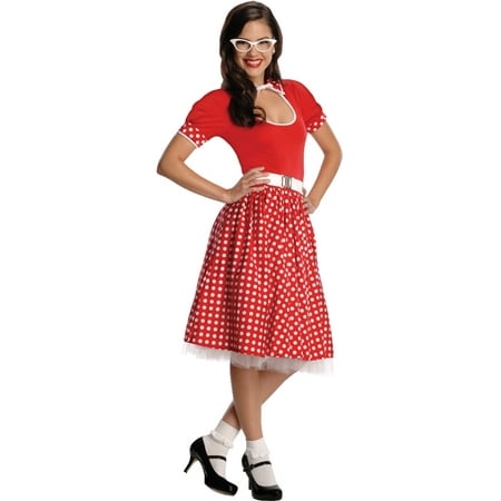 Womens Adult 50s Nerd Girl Red Dress Costume