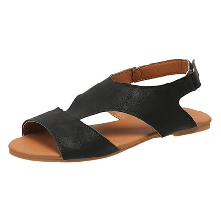 

PEASKJP Summer Sandals for Women Comfortable Women s Clear Studded Pearl Gladiator Strappy Flat Sandals (Black 9)