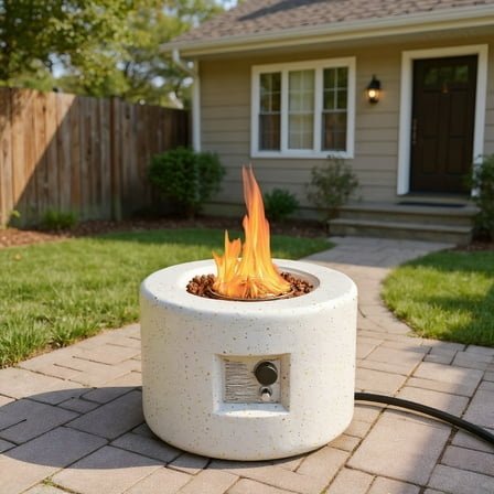 GVN Outside Fire Pits, Smokeless Fire Pit,Round Terrazzo Propane Gas Fire Pit with Hideaway Tank Holder and Lava Rocks
