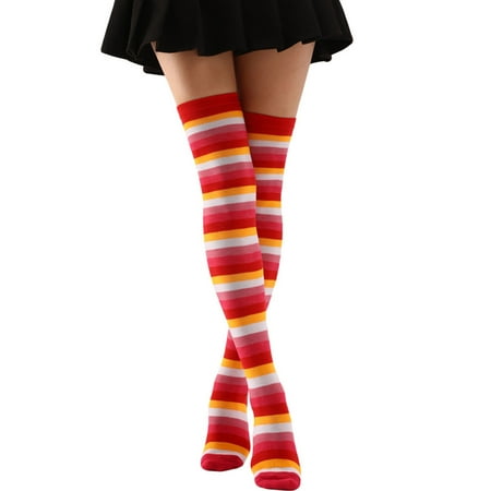 Women Colorful Striped Over The Knee Socks Netted Stockings for Women Warm And Fashionable Stocking Holiday Stocking Womens Stockings Pantyhose Stockings for Women Lingerie Large Christmas