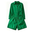 thumbnail image 3 of SOOMLON Concert Outfits for Women Plus Size Button Down Long Sleeve Shirt Elastic Waist Shorts with Pockets 2 Piece Set, 3 of 5