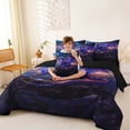 thumbnail image 3 of Feelyou Moon Stars Dragon Twin Bedding Sets for Boys, Glitter Magical Animal Bedding Comforter Set, Navy, Black Reversible, 7 Pieces, 3 of 7