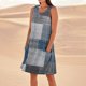 thumbnail image 1 of WILLBEST Vestido De Lino Para Mujer, Vestido Playero Informal Hasta La Rodilla, Sin Mangas, Estampado De Verano, Con Bolsillos, 1 of 3