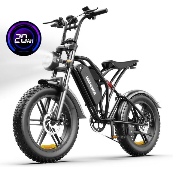 DEEPOWER S20 Electric Bike for Adults, 1500W Peak Motor, Up to 32MPH, 48V 20AH Removable Battery, 20'' Fat Tire Ebike, Long Range All-Terrain Electric Dirt Bike