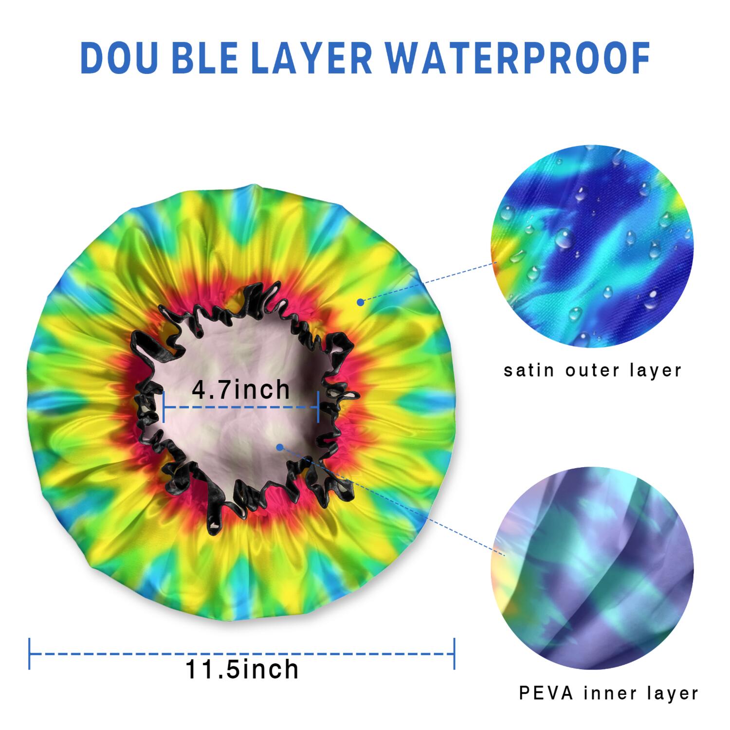 Shower Caps,Rainbow Tie Dye Mandala Pattern Waterproof Shower Cap for Women 4 Pieces,Double Reusable Hair Cover for Shower PEVA Elastic Stretch Hem