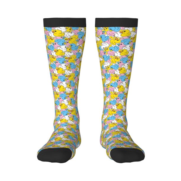Fotbe Colorful Rubber Duck 1 Calcetas Divertidas Estampadas para Hombre y Mujer, Calcetas de Algodón hasta la Rodilla para Caminar, Correr, Enfermería y Embarazo