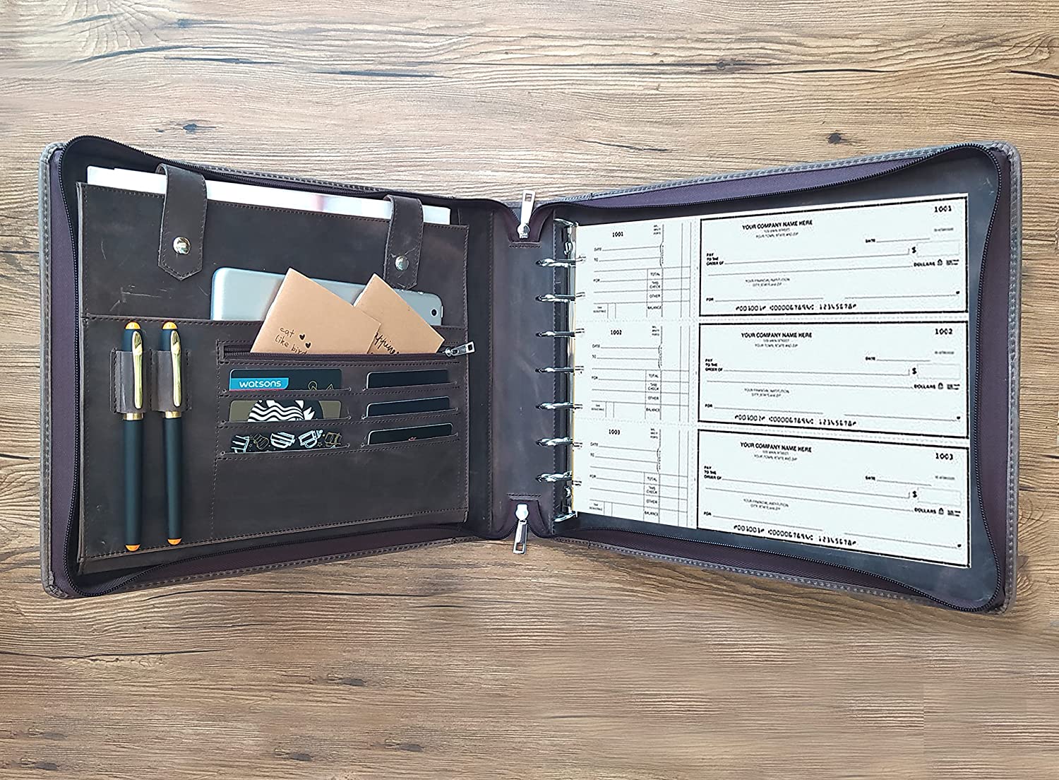 7 Ring Check Binder for Business Checks, Checkbook Binder with Zipper for 3-up Business Checks,Personalized Check Book Portfolio for 9 x 13 inch Sheets 600 Check, Check Holders for Men/Women