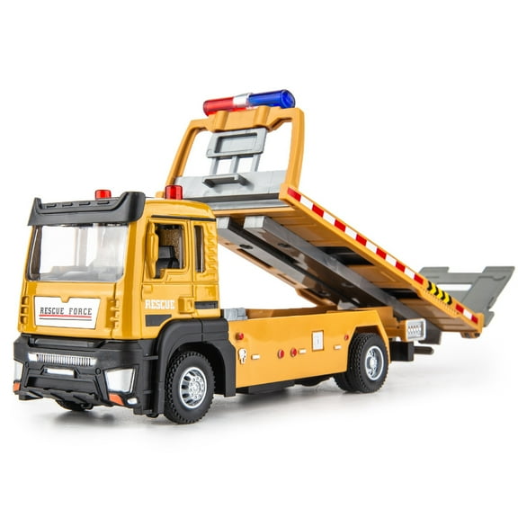 Flatbed Trailer Toy 1:32 Alloy Construction Truck Engineering Car with Lights & Sounds for Kids Birthday Gifts