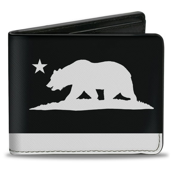 Buckle-Down Wallet, Bifold, Cali Bear Flag Silhouette Black White, Vegan Leather