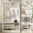 thumbnail image 3 of 5-in-1 Hall Tree Shoe Storage Bench, Entryway Clothes Rack with 7 Hooks, Overhead Storage, White, 3 of 10