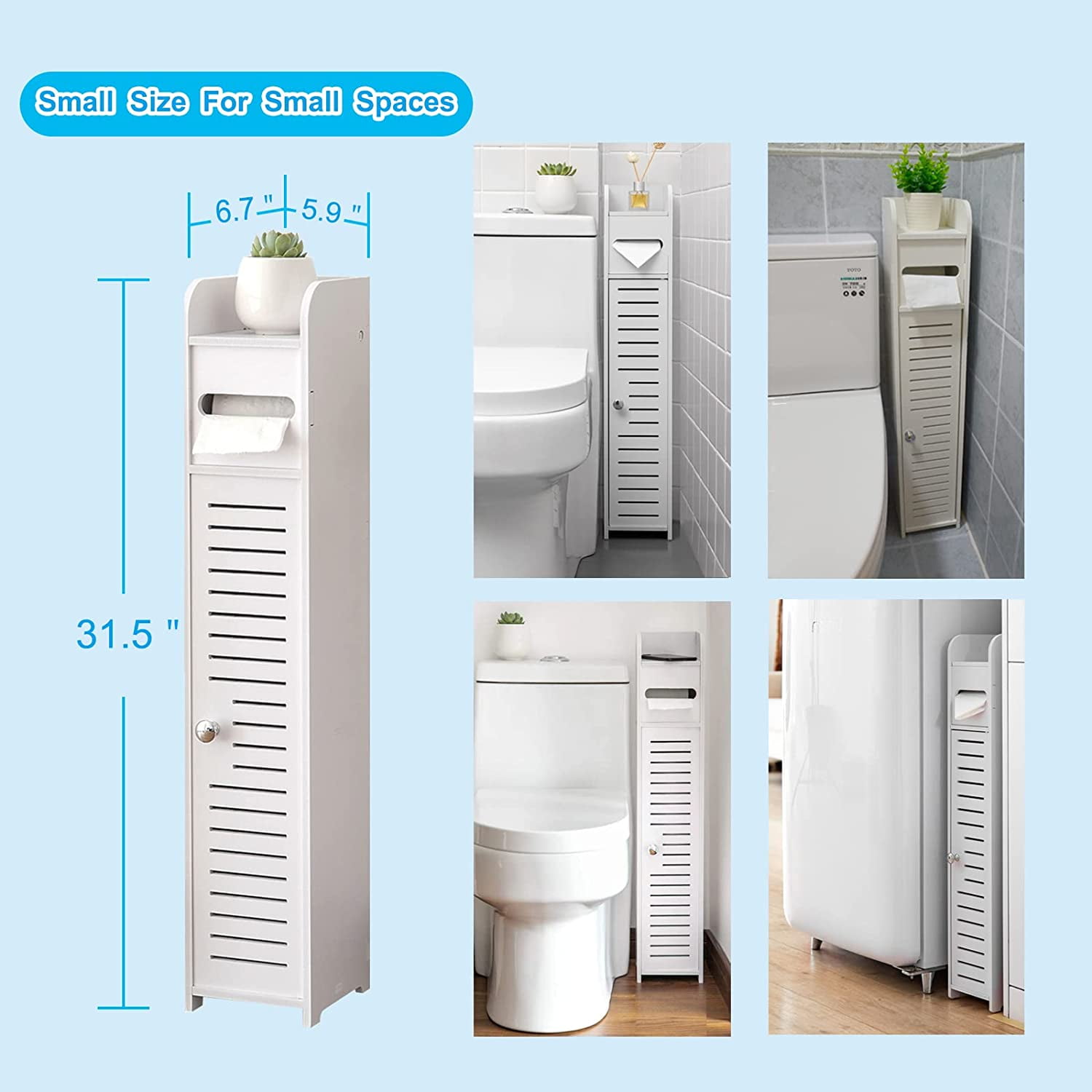 AOJEZOR Toilet Paper Holder Stand, Small Bathroom Storage Cabint (30.5 H  Small Size(fit Small roll), White)