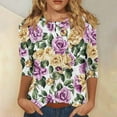 thumbnail image 2 of CYMMPU Blouses for Women Dressy Casual Crew Neck Tunic Tops Floral Printed 3/4 Sleeve Spring Tops Loose Fit Summer Fashion Shirts Lightweight Basic T-Shirts Multicolor XXXL, 2 of 5