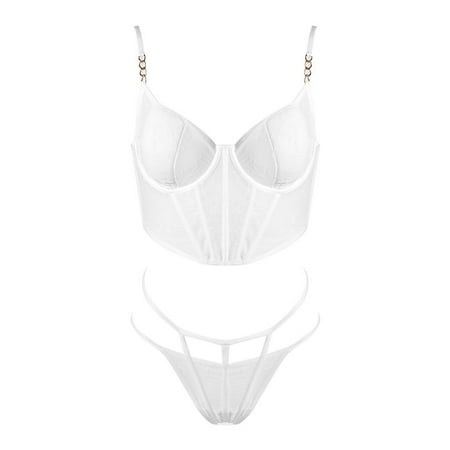 oqasdz Lingerie Sets for Women Sexy Lace Transparent Push Up Gathering Bra and Camisole Bra Set