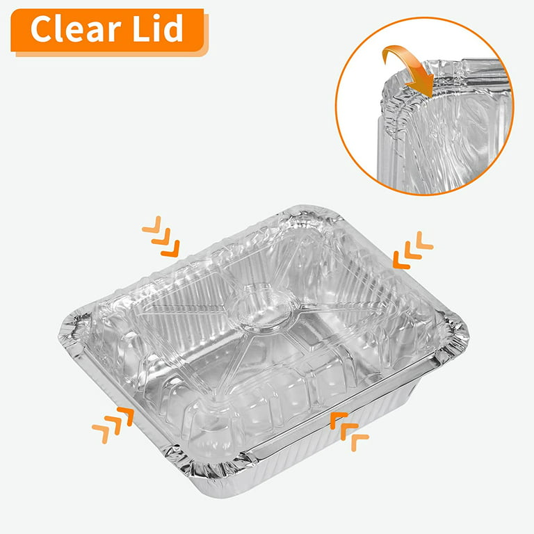 LUCKMETA 1 Lb Small Aluminum Foil Pans with Clear Lids (50 Pack),  Disposable Cookware, Takeout Trays, Food Containers for Restaurants &  Catering