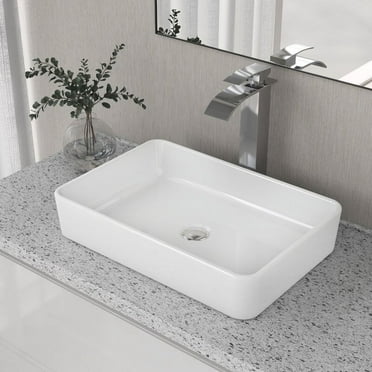 DeerValley DV-1V032 White Ceramic Rectangular Vessel Sink Above Counter White Bathroom Vanity Sink Bathroom Sink Art Basin (19.92'' L x 14'' W x 4.37'' H)