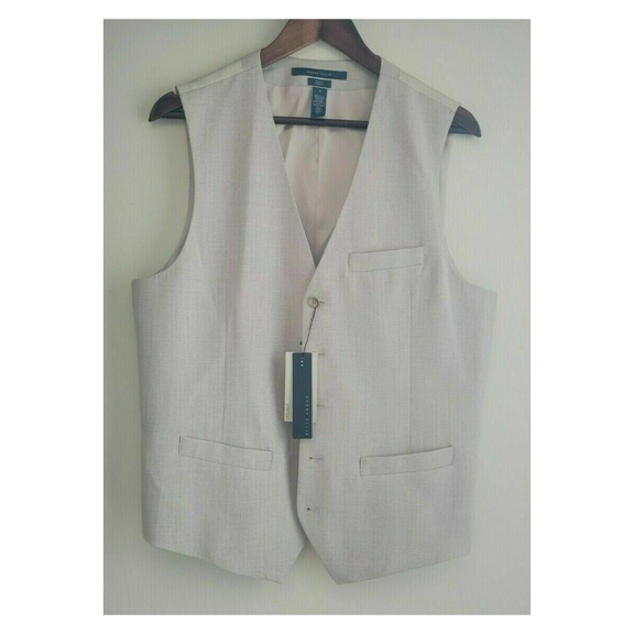 Perry Ellis Men's Vest Slim Fit Stretch Dressy Essentials Natural Linen, S