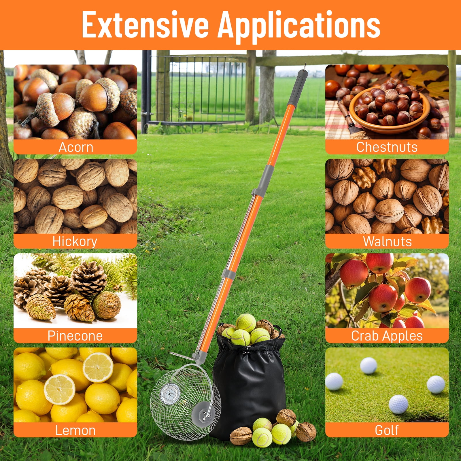 Ktaxon 53inch Outdoor Nut Gatherer, Walnut Picker Upper Roller, Pick Up Pecans Acorns Hickory Nuts Golf Balls Sweet Gun Balls