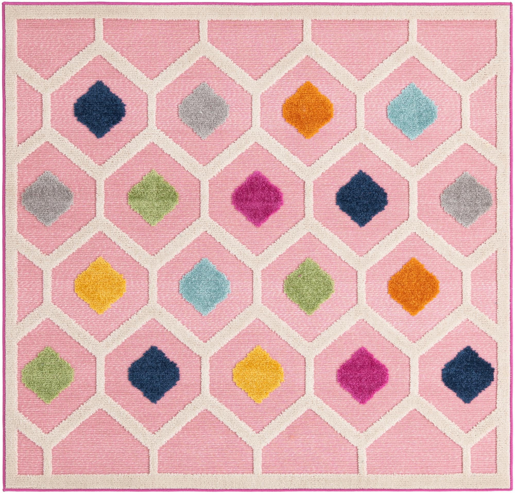Aruba Outdoor Collection Rug 5 Ft Square Pink LowPile Rug