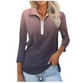 thumbnail image 2 of Xqxayjr Women's Quarter Zip Sweatshirt Tops Casual Graphic 3/4 Sleeve Ombre Gradient Collared Fall Sweaters Tops Comfy Round Neck Shirts Plus Size Outfits, 2 of 7