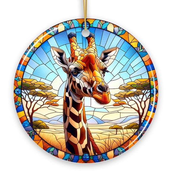 African Giraffe Stained Glass Style Ceramic Ornament, Safari Animals Christmas Gift and Decor