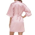thumbnail image 4 of oqasdz Solid Color Women Short Kimono Robe Silky Satin Bathrobe Bride Bridesmaids Getting Ready Sleepwear Soft Nightgown Cozy Female Dailywear, 4 of 5
