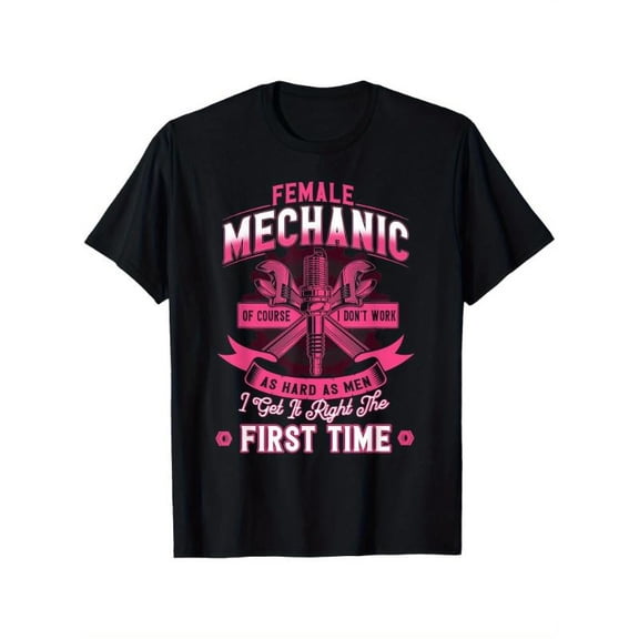 Fashion Graphic Tee,Tops Has"Female Mechanic"Text With Tool Design,Round Neck Regular Fit T-shirts, Size(S-5XL)