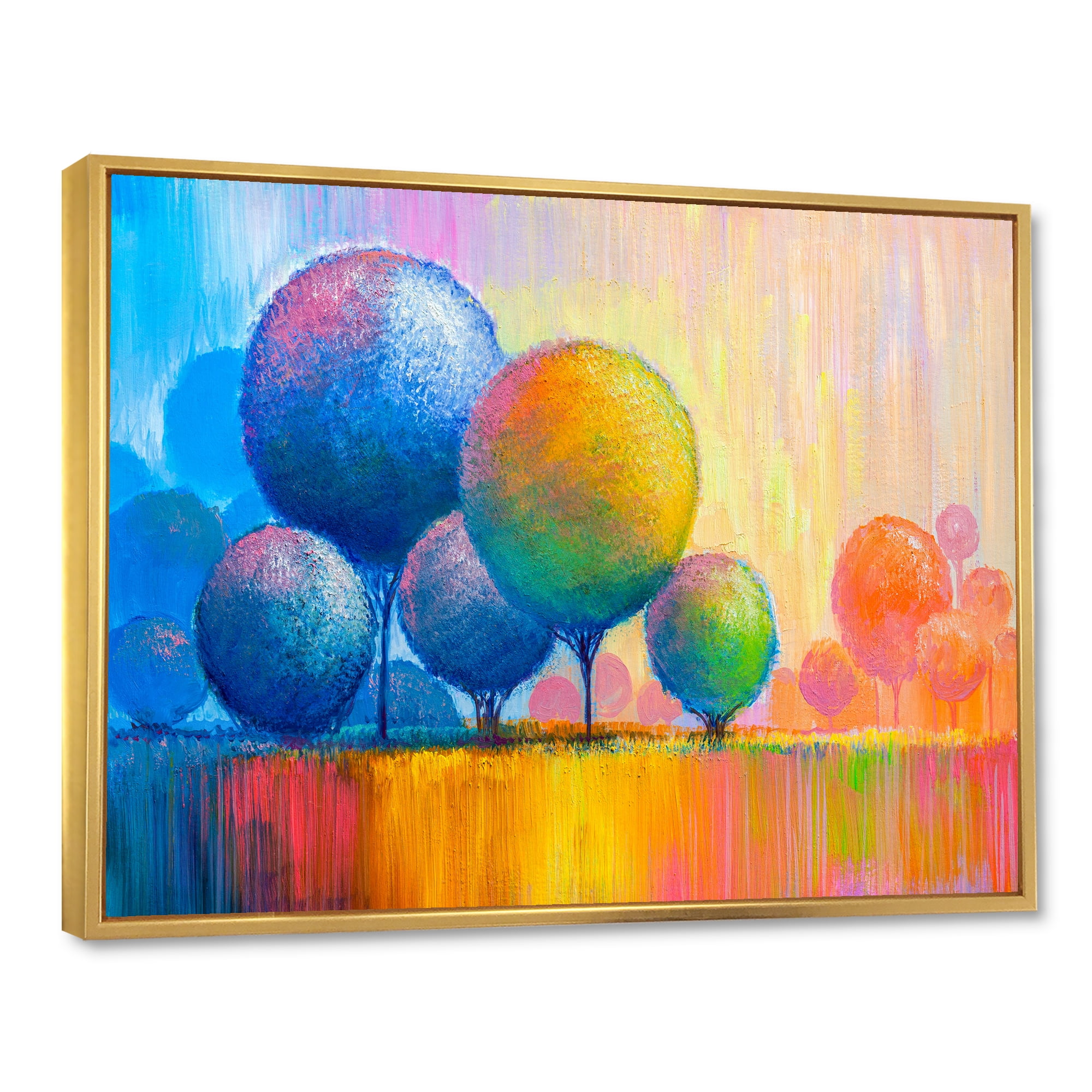 Designart 'Ornamental Colourful Trees VII' Modern Framed Canvas Wall Art Print
