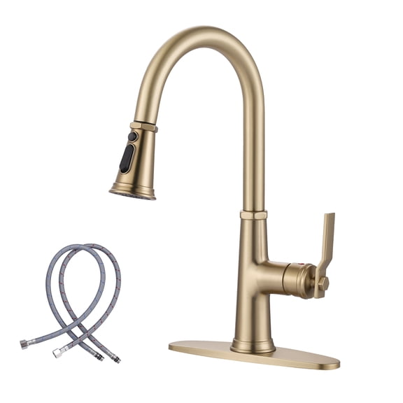 Wowow 16.7 in. Brushed Gold 3-Mode Single Handle Pull Down Sprayer Kitchen Faucet with 360° Spout Swivel in Stainless Steel