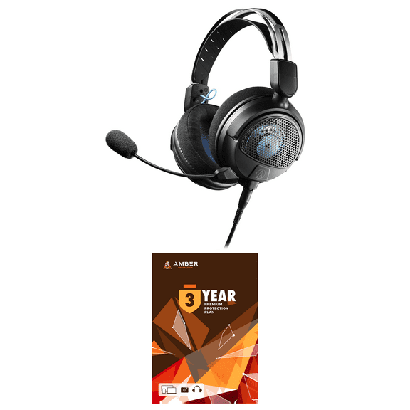 Audio Technica ATH-GDL3BK Open-Back Wired Gaming Headset - Black/Blue with an Additional 1 Year Extended Amber Protection (2022)