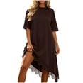 thumbnail image 4 of Ovbmpzd Sundress Women Summer Dresses Flowy Brown A-Line Mini Dresses Crew Neck Casual Elbow-Length Dresses Casual Dresses,XXL, 4 of 6