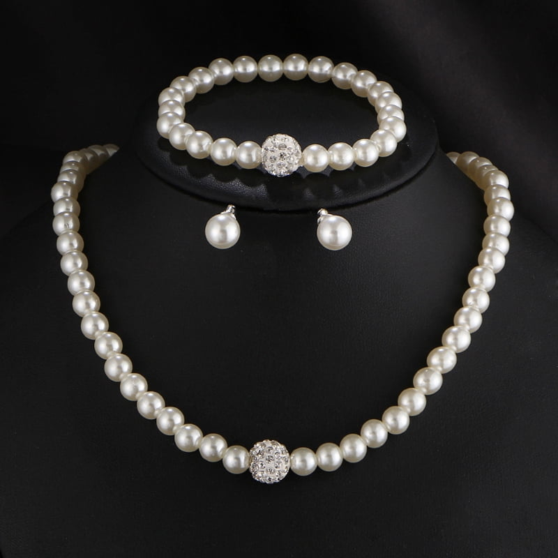 Women Jewelry Sets Wedding Party Jewelry Set Glossy Artificial Pearl Necklace Earrings Ring Bracelet Sets