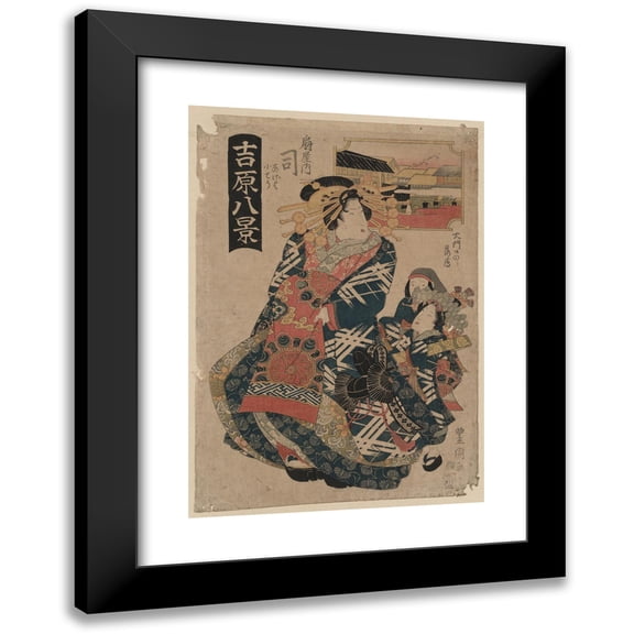 Toyokuni Utagawa 11x14 Black Modern Framed Museum Art Print Titled - Omonguchi No Rakugan, Ogiya Uchi Tsukasa (1828)