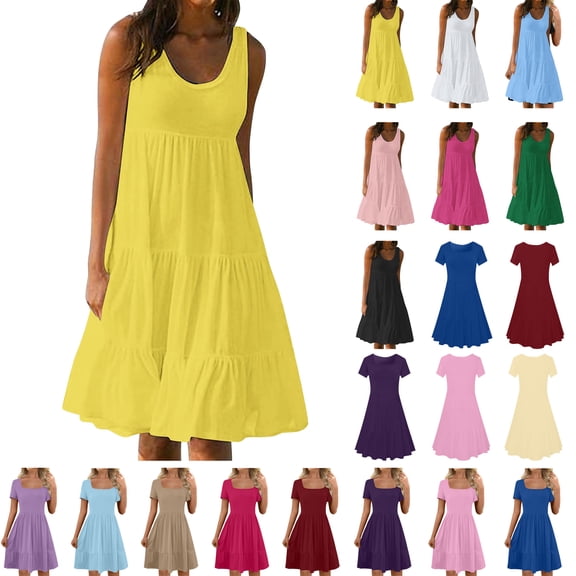 Lenago Women's Plus Size Summer Dresses Fashion Holiday Summer Solid Color Sleeveless Party Beach Dress