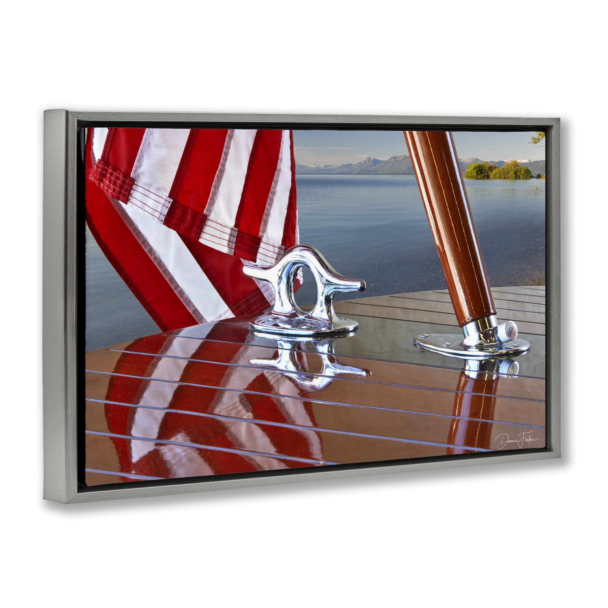 Stupell Industries Flag On Boat Hull Transportation Photography Gray Floater Framed Canvas Art Print Wall Art, 31 x 21