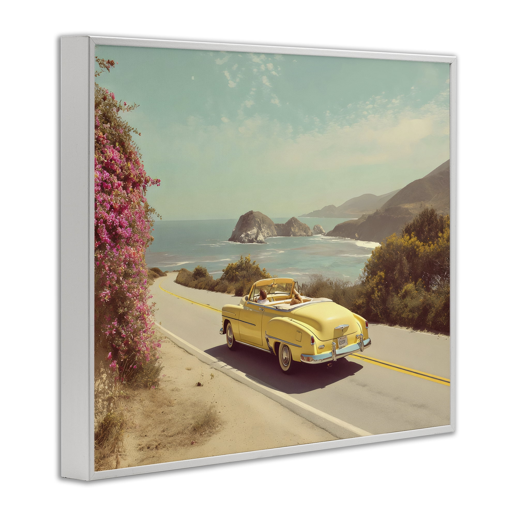 Stupell Industries Vintage Yellow Ride White Framed Giclee Art, design by Franklyn Gregory