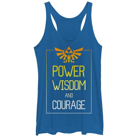 Women's Nintendo Legend of Zelda Power Wisdom Courage  Racerback Tank Top Royal Blue Heather Small
