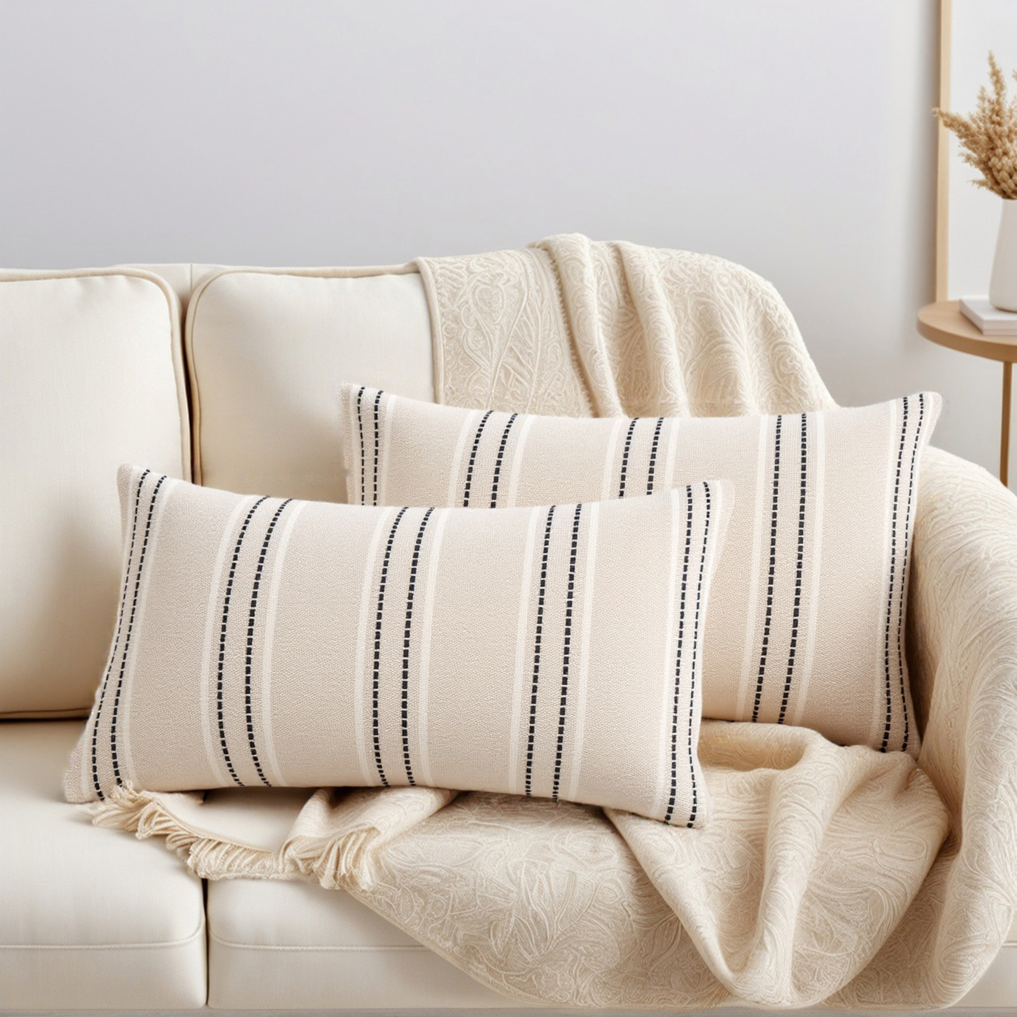 Unique Bargains Pack of 2 Striped Soft Cozy Cushion Cases Pillow Covers 20" x 12" Black