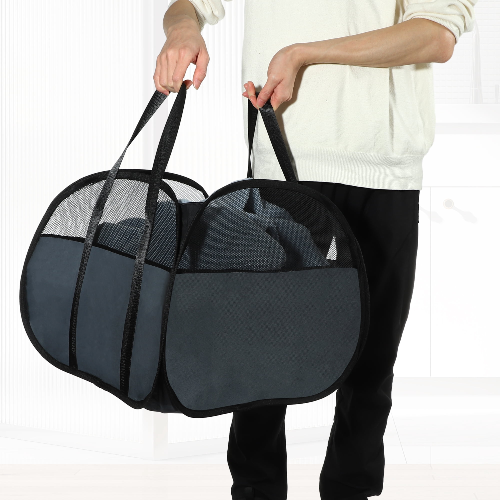Unique Bargains Folding Breathable Hamper Basket for Bathroom 1 Pc Black