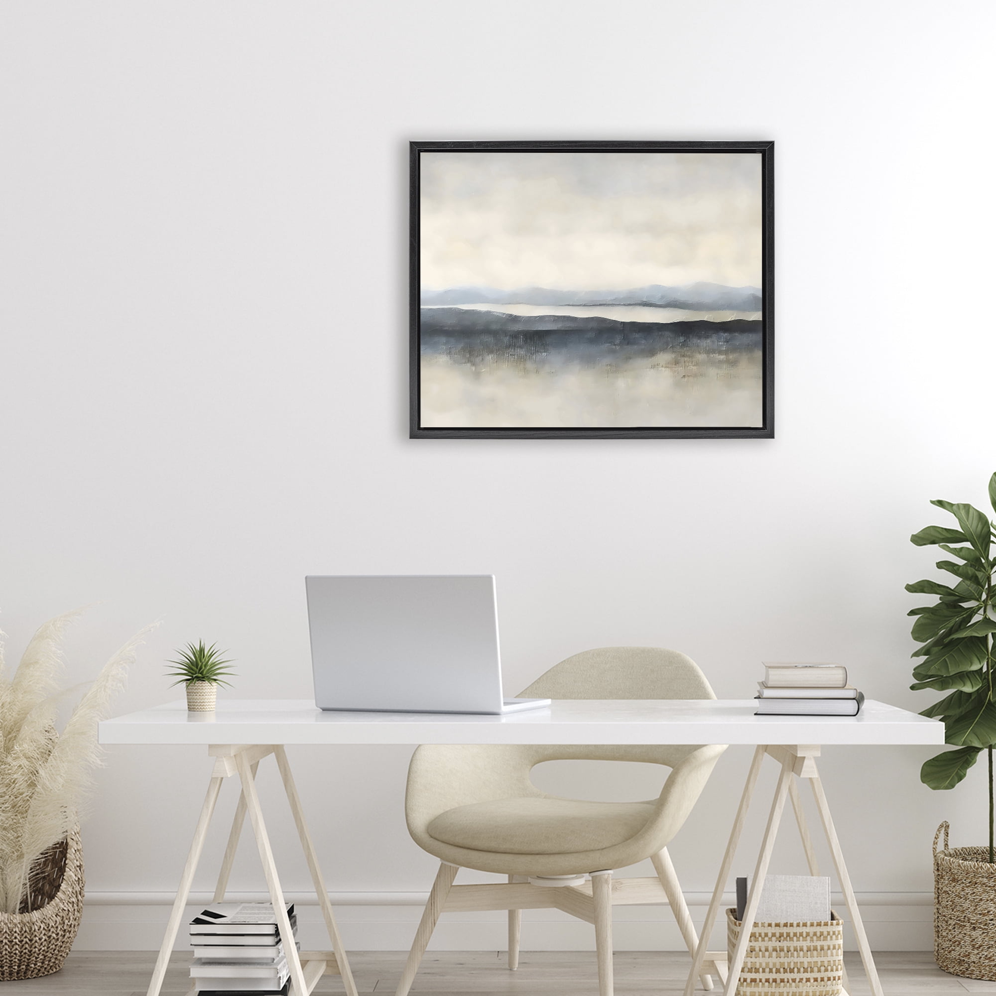 Stupell Industries Misty Muted Horizon Black Framed Floater Canvas Wall Art, design by Riley B