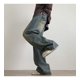 thumbnail image 3 of Pantalones vaqueros desgastados vintage azules para hombre, pantalones vaqueros de pierna ancha, pantalones vaqueros holgados rectos casuales de moda de gran tamaño para hombre, 3 of 6