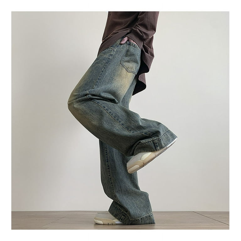 QIUTIAN Distressed Vintage Blue Jeans Pants Men Wide-leg QIUTIAN Distressed Vintage Blue Jeans Pants Men Wide-leg