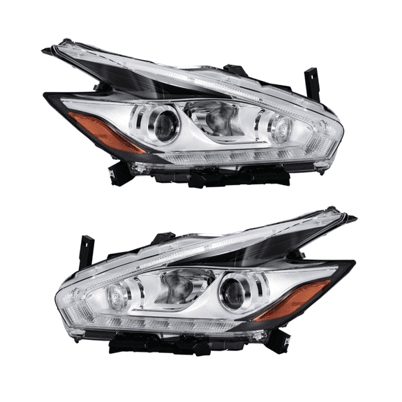 HOUGEET Chrome Halogen Headlight Assembly W/LED DRL Fit for Nissan Murano 2015-2018 Driver & Passenger Side Headlamp Replacement w/o Bulbs