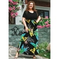 thumbnail image 3 of SHOWMALL Plus Size Summer Maxi Dress for Women Colorful Plantain 2X Short Sleeve Crewneck Casual Beach Bohemian Full-Length Long Sun Dresses with Pockets, 3 of 7