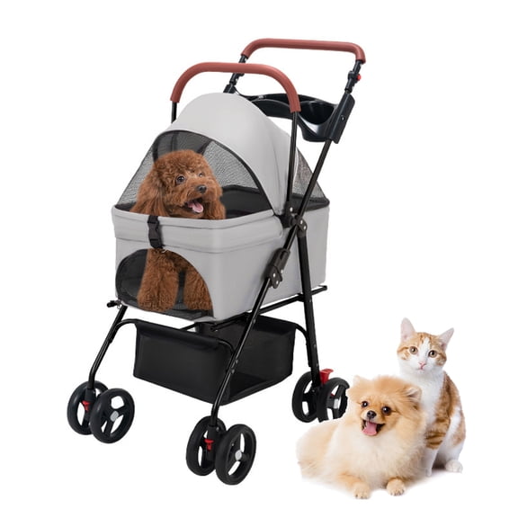 Aruwei Pet Stroller, Folding Dog Stroller, Pet Folding Stroller, 4 Wheels Dog/Cat Puppy Stroller, Travel Carrier for Small/Medium Pet Clearance_Pet Appliance