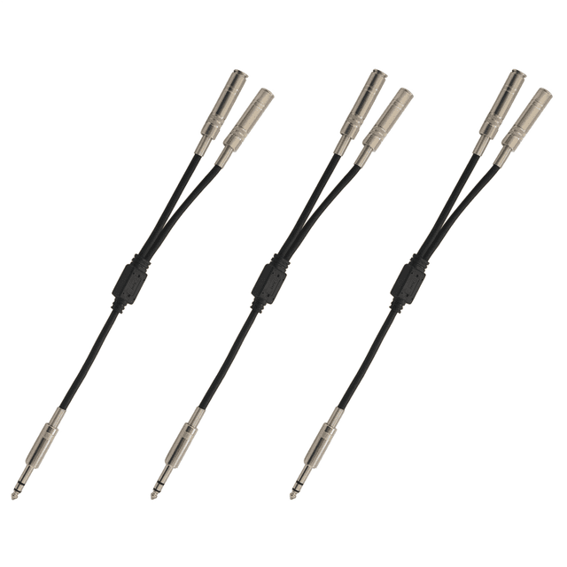 3pcs 6.35mm 1/4 Inch Stereo Splitter Cable Adapter Lead Plug to Double 6.35mm Sockets