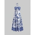 thumbnail image 4 of Robe Longue Maxi à Taille Haute, Col Licou, Imprimée, Style Bohème pour Femme, Bleu, TG, 4 of 8