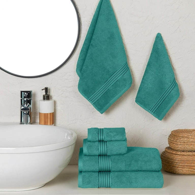 Holiday Gift Cotton 6 Piece Towel Set Includes 2 Washcloths 2 Hand Towels and 2 Bath Towels 100 Turkish Cotton Highly Absorbent and Super Soft Towels for Bathroom Turquoise Walmart
